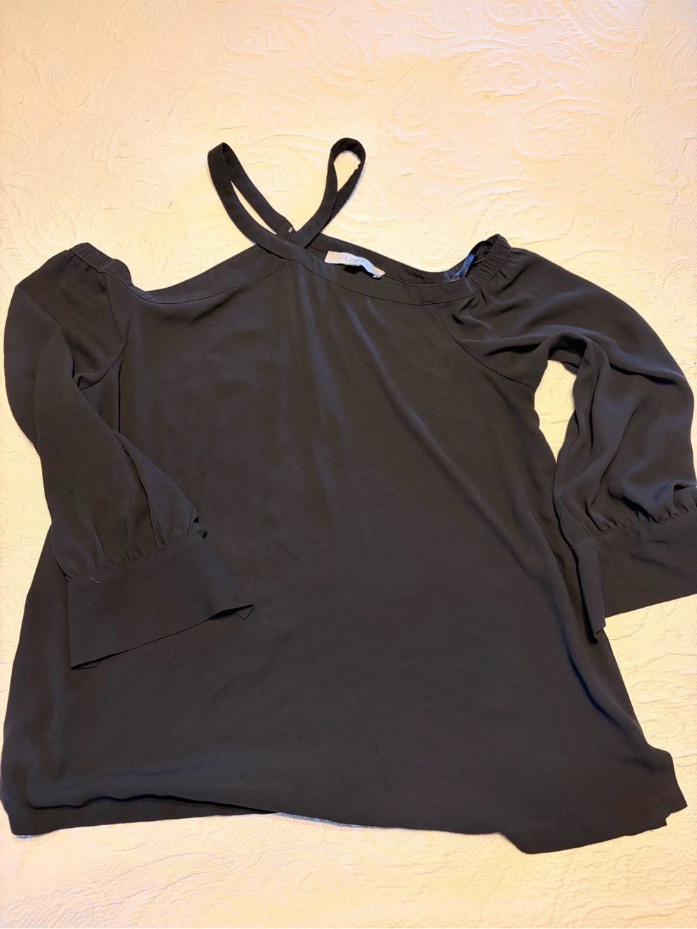 LOFT Black Cold-Shoulder Strap Blouse